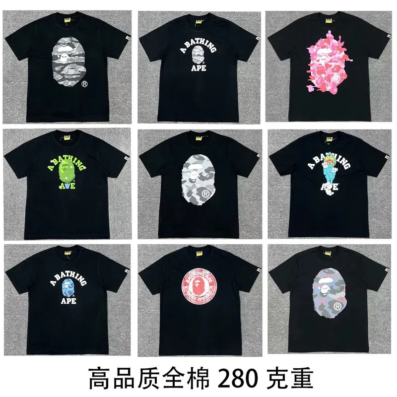 【bape】High quality summer new Bape E280g heavy European size ape man print cartoon men's and women's (59)
